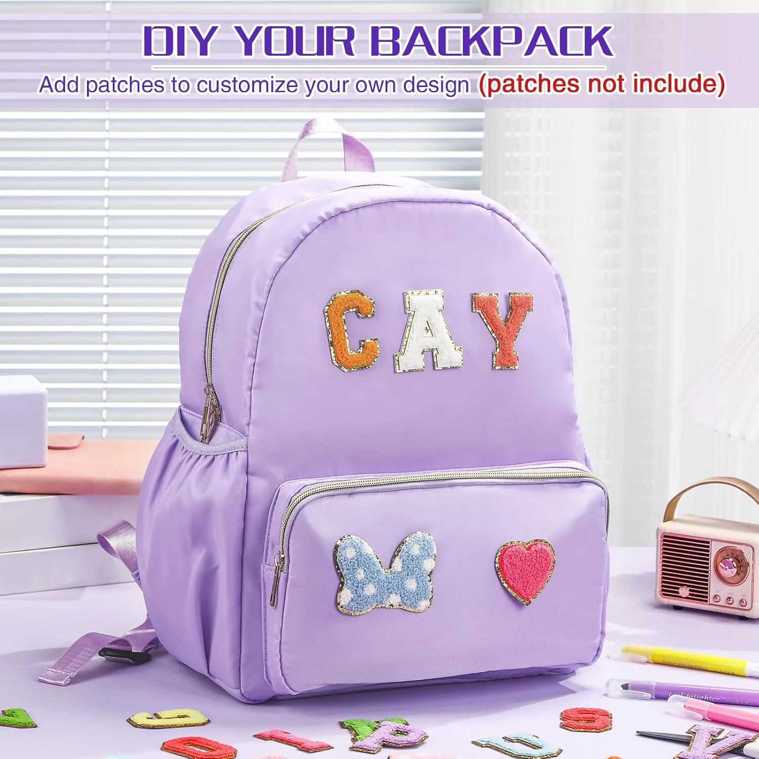 Cunno 1 Piece Nylon Backpack for School Preppy Bookbags Bulk Girls Boys School Bags Toddler Backpack Waterproof Travel Bag (Purple)