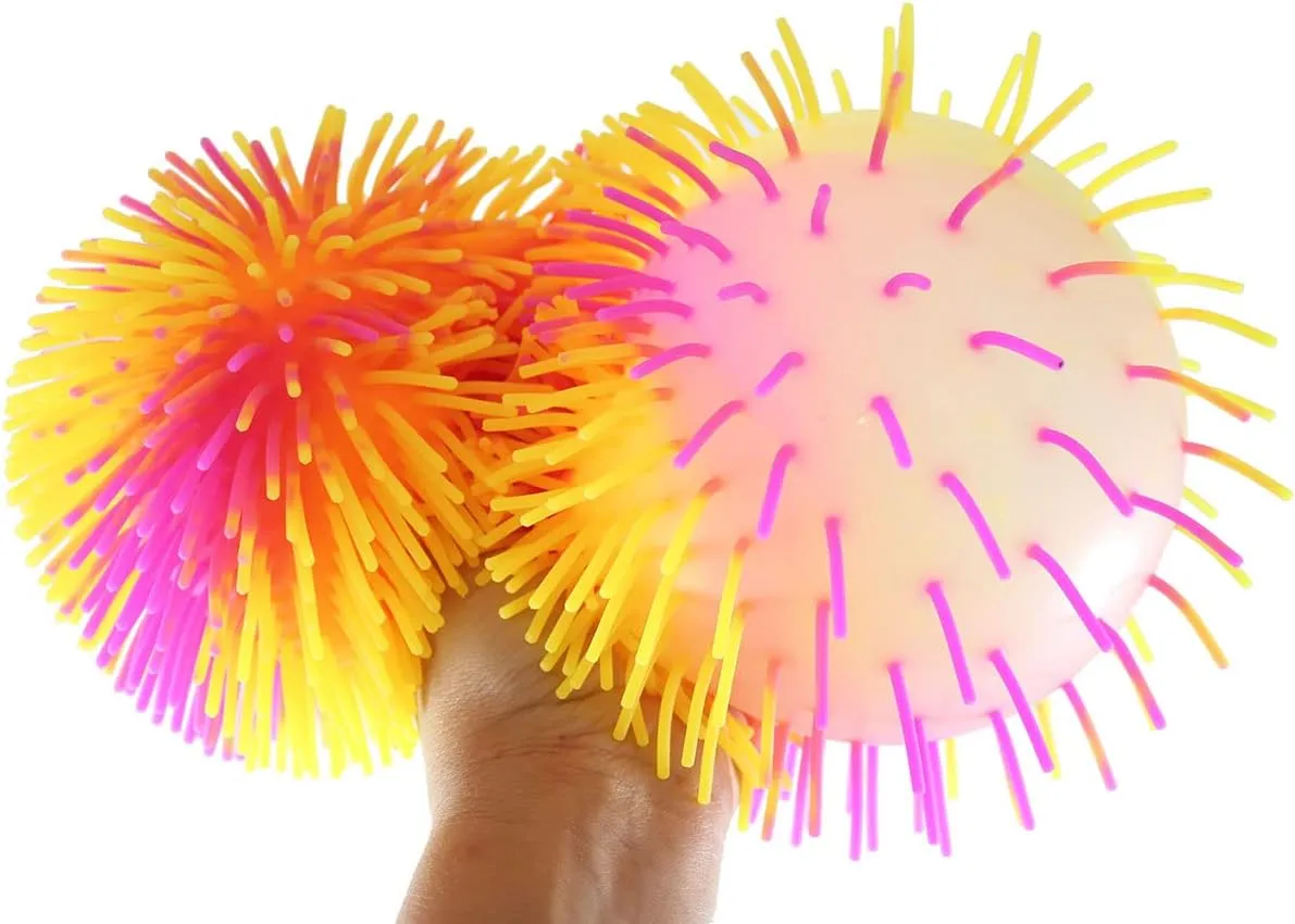 Curious Minds Busy Bags 1 Yellow/Pink Multi-Color Tie Dye Swirl Jumbo 8" Puffer Ball - Sensory Therapy Fidget Stress Ball - OT Autism SPD