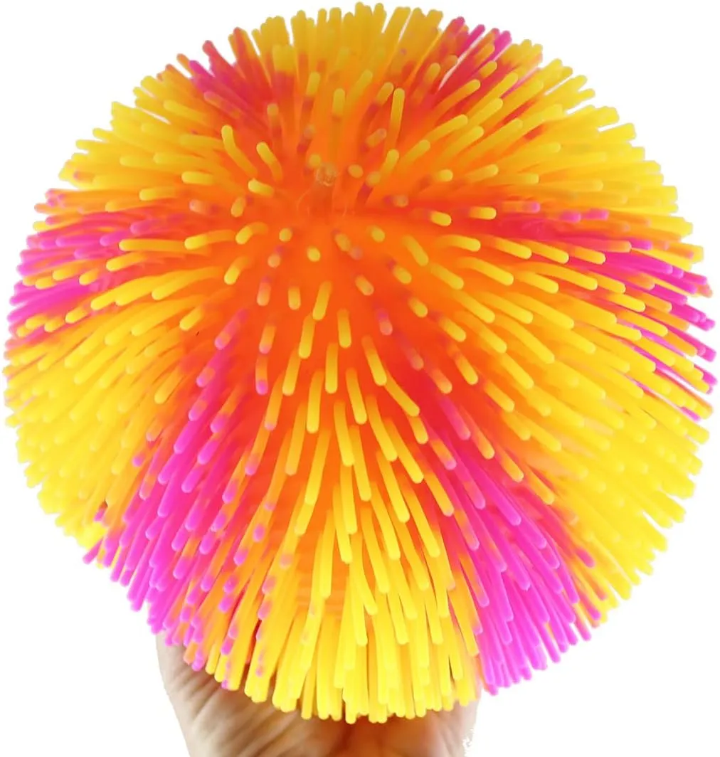 Curious Minds Busy Bags 1 Yellow/Pink Multi-Color Tie Dye Swirl Jumbo 8" Puffer Ball - Sensory Therapy Fidget Stress Ball - OT Autism SPD