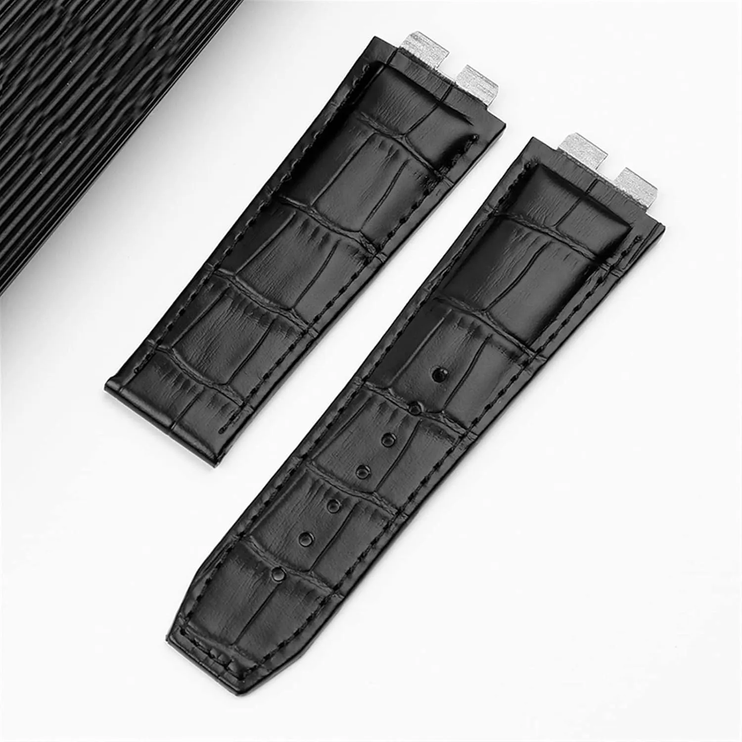 Custom Crocodile Grain Genuine Leather Watch Band for Hublot Ubom Big Bang 411 Quick Release Watch Strap 27-19mm (Color : Rose Gold, Size : 27-19mm)