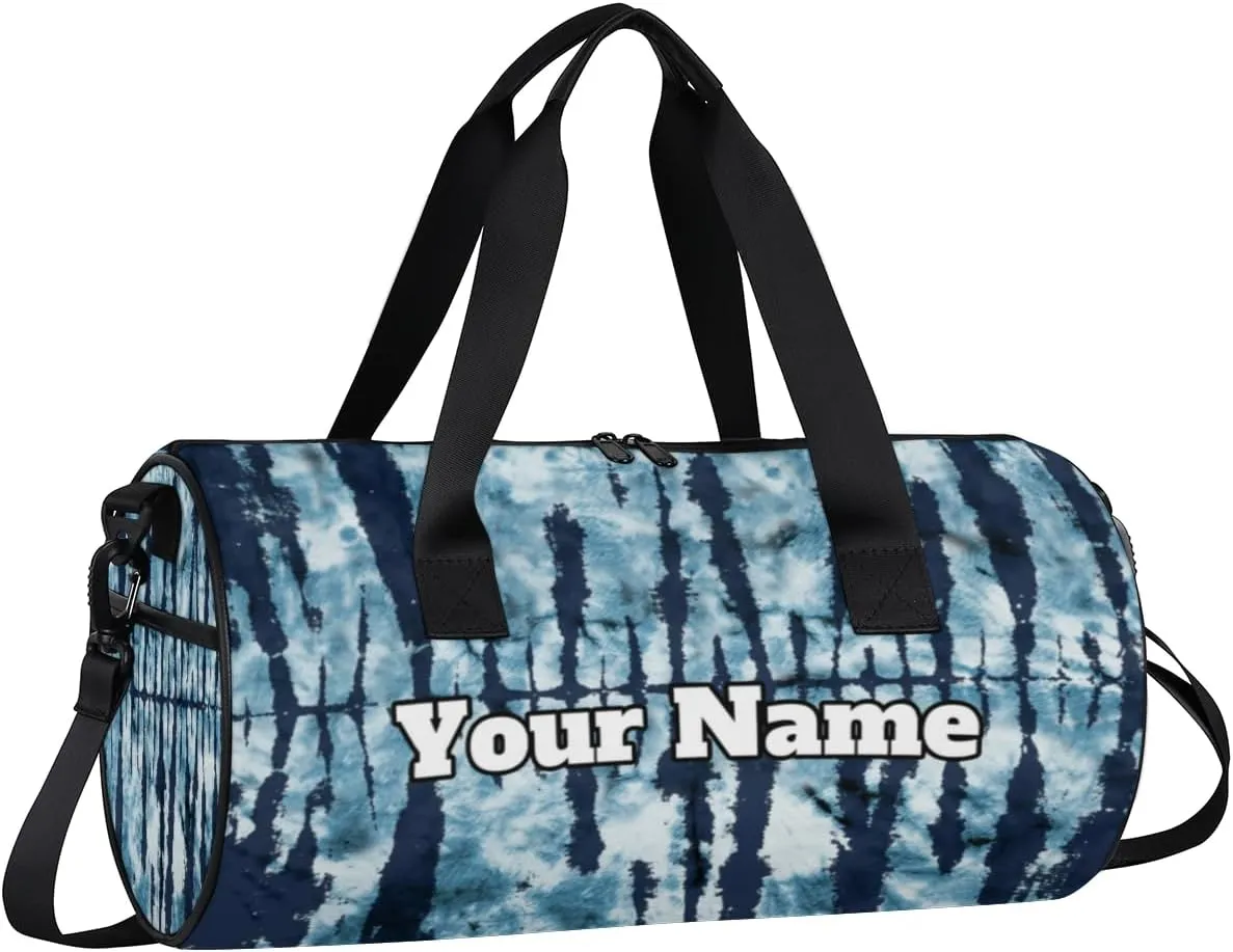 Custom Gym Bag for Women Men with Name, Personalized Tie Dye Duffel Bag for Sports, Waterproof Dance Bag, Lightweight Carryon Gym Bag, Indigo Tie Dye