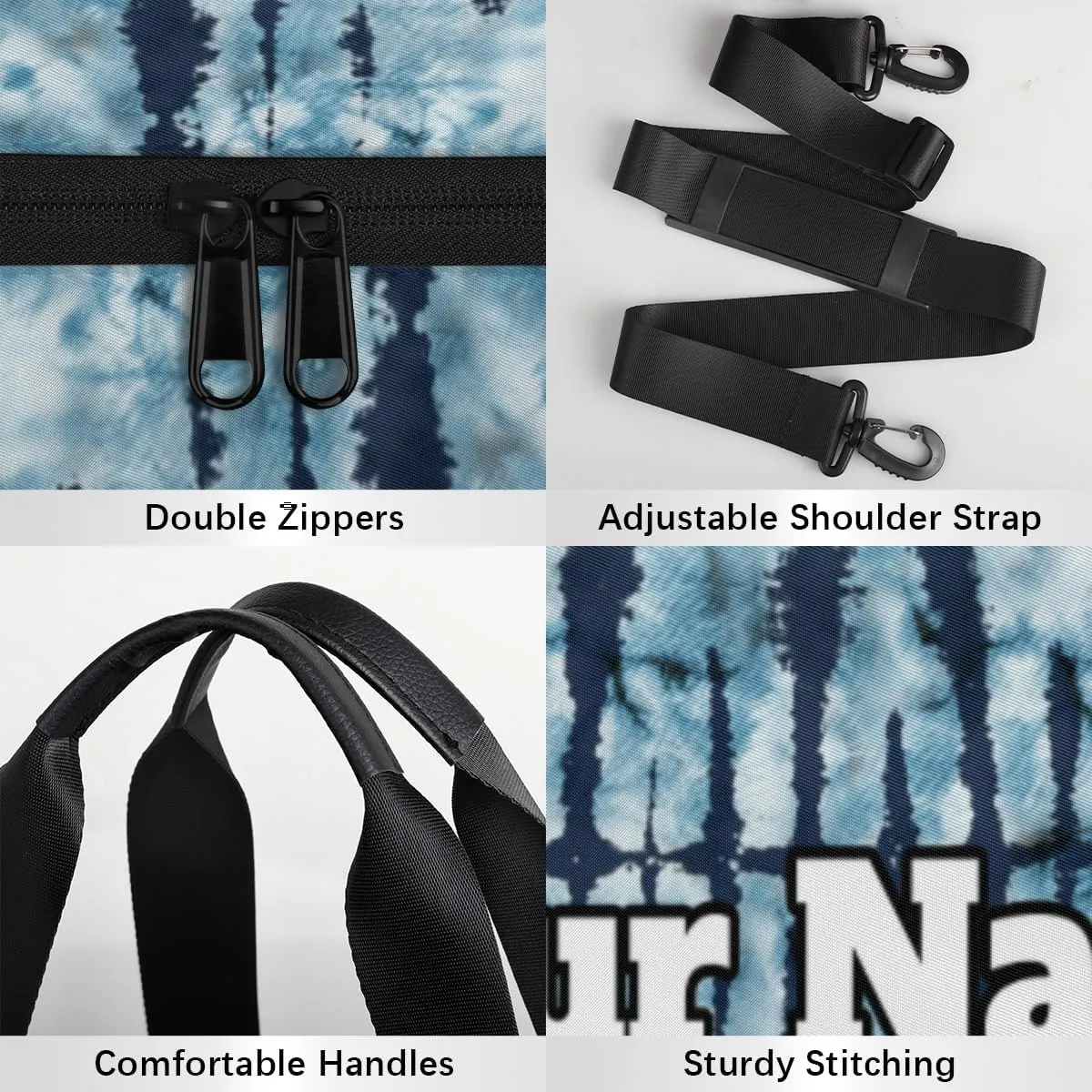 Custom Gym Bag for Women Men with Name, Personalized Tie Dye Duffel Bag for Sports, Waterproof Dance Bag, Lightweight Carryon Gym Bag, Indigo Tie Dye