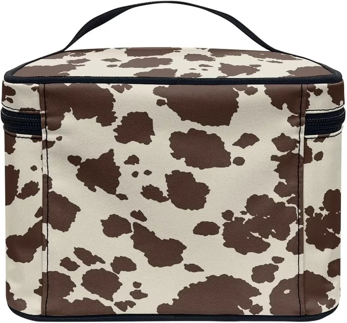 Cute Brown Cow Cowhide Design Travel Makeup Bags for Women and Portable Tote Cosmetic Case with Carry Handle Toiletry Accessories Storage Organizer Bags