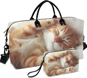 Cute Cat Kitten Travel Duffle Women Makeup Pouch Set of 2, Design Luggage Bag Traveling Bags