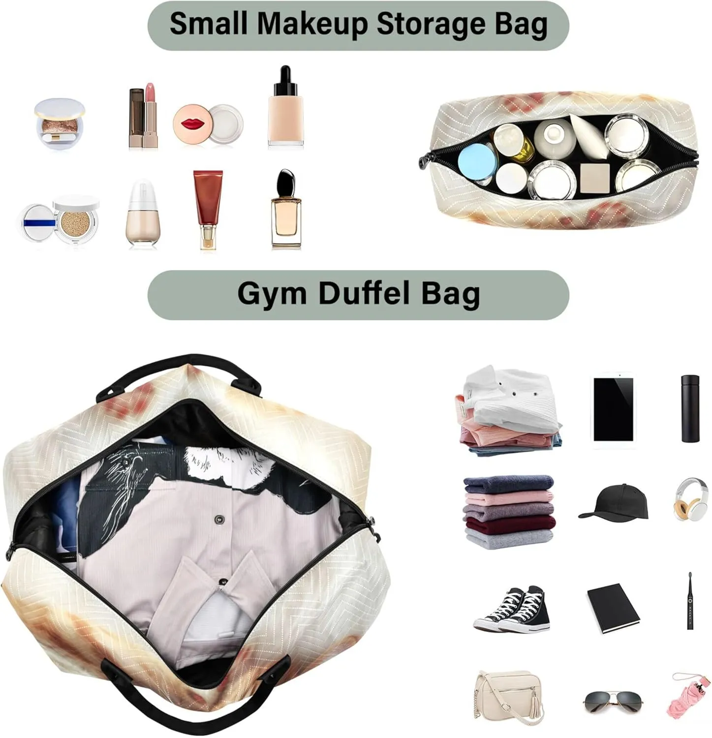 Cute Cat Kitten Travel Duffle Women Makeup Pouch Set of 2, Design Luggage Bag Traveling Bags