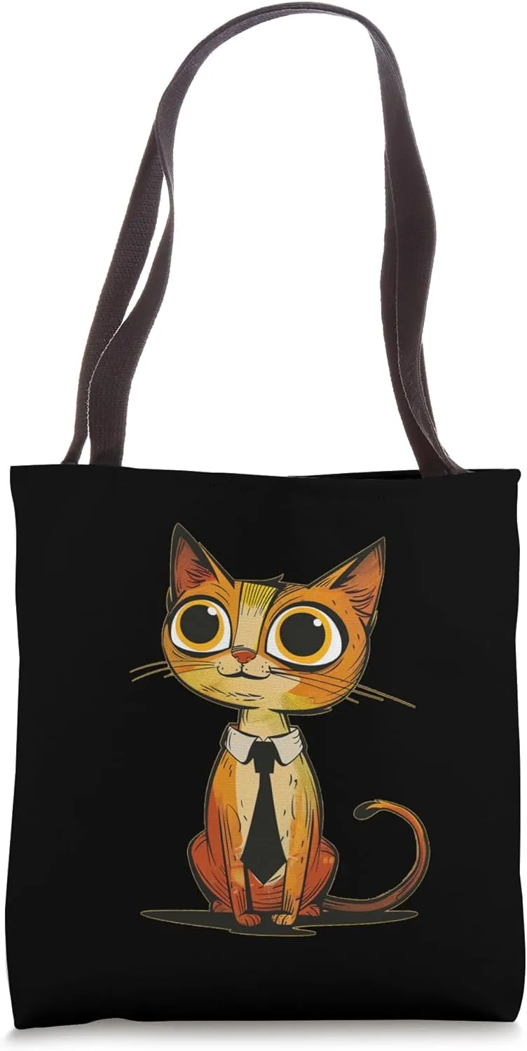 Cute Cat with Tie for funny Office and bureau Days Tote Bag
