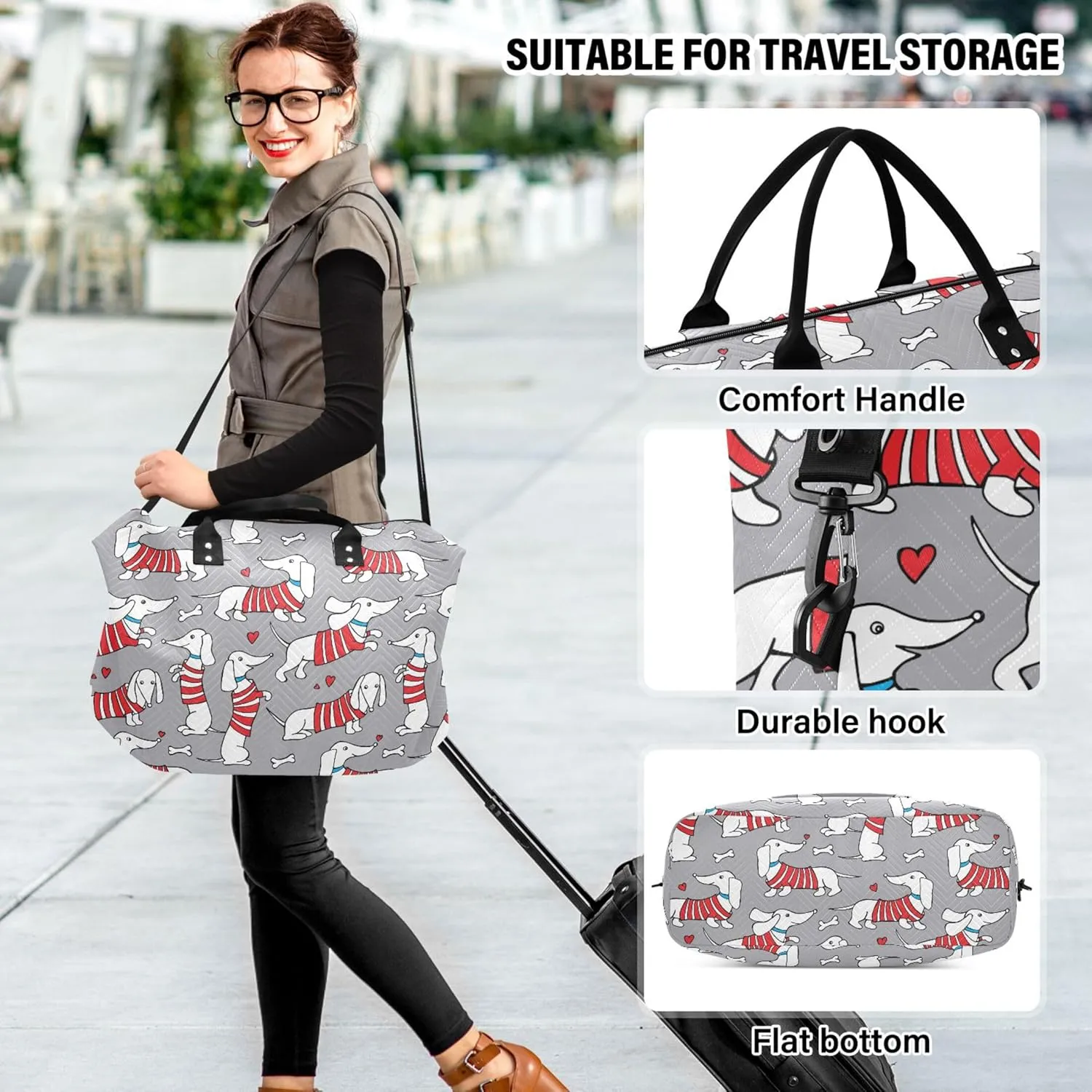 Cute Dog Dachshund Travel Duffel Bags Makeup Bag Set, Print Women Small Duffle Bag Traveling Bags