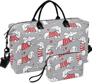 Cute Dog Dachshund Travel Duffel Bags Makeup Bag Set, Print Women Small Duffle Bag Traveling Bags