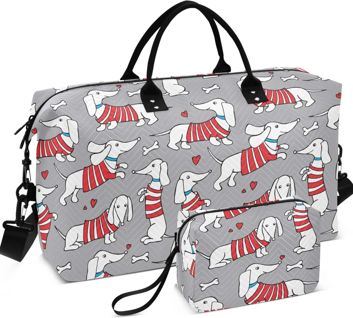 Cute Dog Dachshund Travel Duffel Bags Makeup Bag Set, Print Women Small Duffle Bag Traveling Bags
