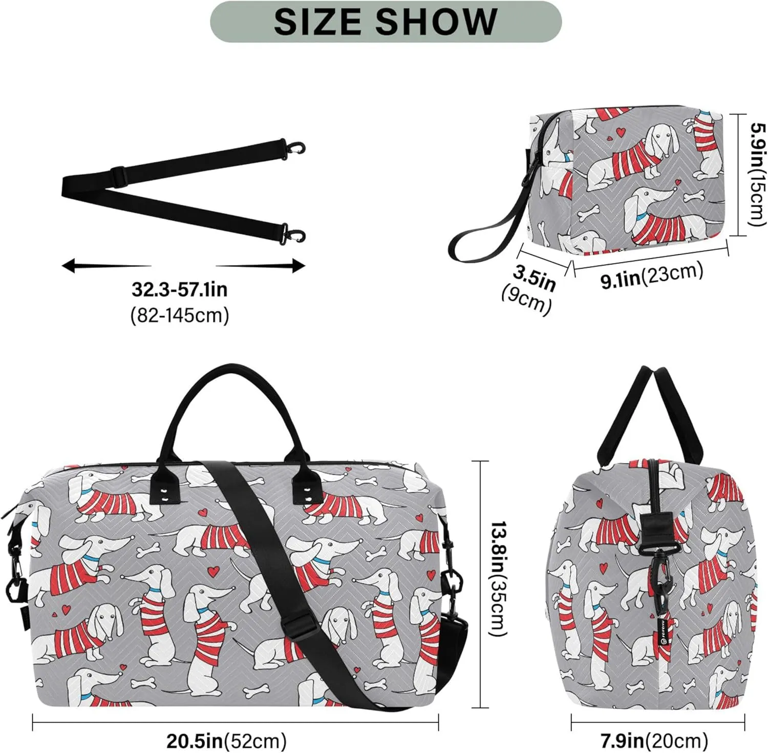 Cute Dog Dachshund Travel Duffel Bags Makeup Bag Set, Print Women Small Duffle Bag Traveling Bags