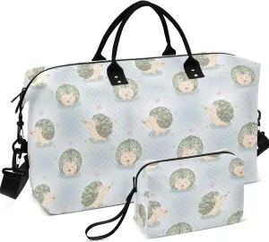 Cute Hedgehogs Flowers Animals Duffel Bags for Traveling Toiletry Bags Set, Cute Print Luggage Bag Weekender Travel Bag