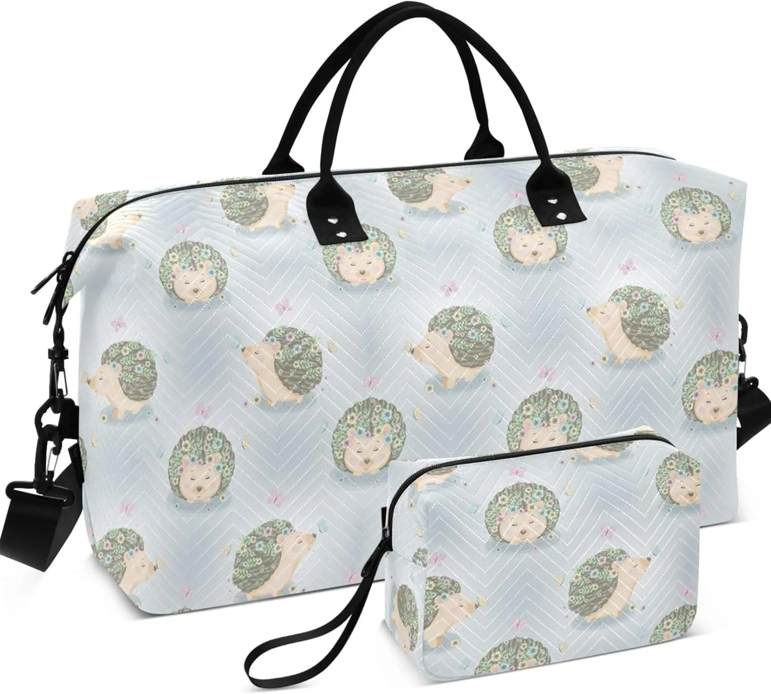 Cute Hedgehogs Flowers Animals Duffel Bags for Traveling Toiletry Bags Set, Cute Print Luggage Bag Weekender Travel Bag