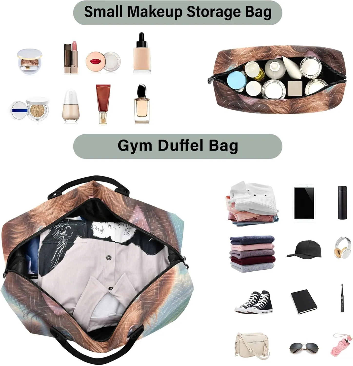 Cute Highland Calf Cow Travel Duffle Women Cosmetic Pouch Set of 2, Decorative Sports Bag Carry on Duffle