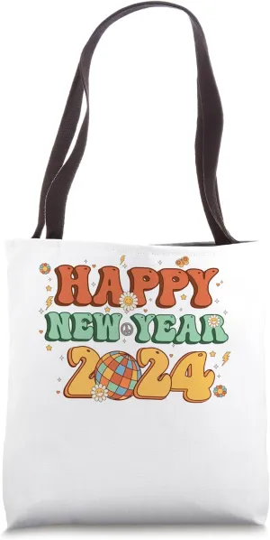 Cute New Years Eve Party Supplies Groovy Happy New Year 2024 Tote Bag