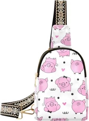 Cute Pink Pigs Crossbody Sling Bags for Women Men Leather Chest Bags Purse Adjustable Cross Body Daypack for Teen Girls Boys