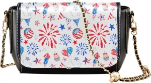 Cute Print PU Leather Shoulder Bag, Watercolor Memorial Day 4Th July Crossbody Bags Women Handbag with Chain Strap