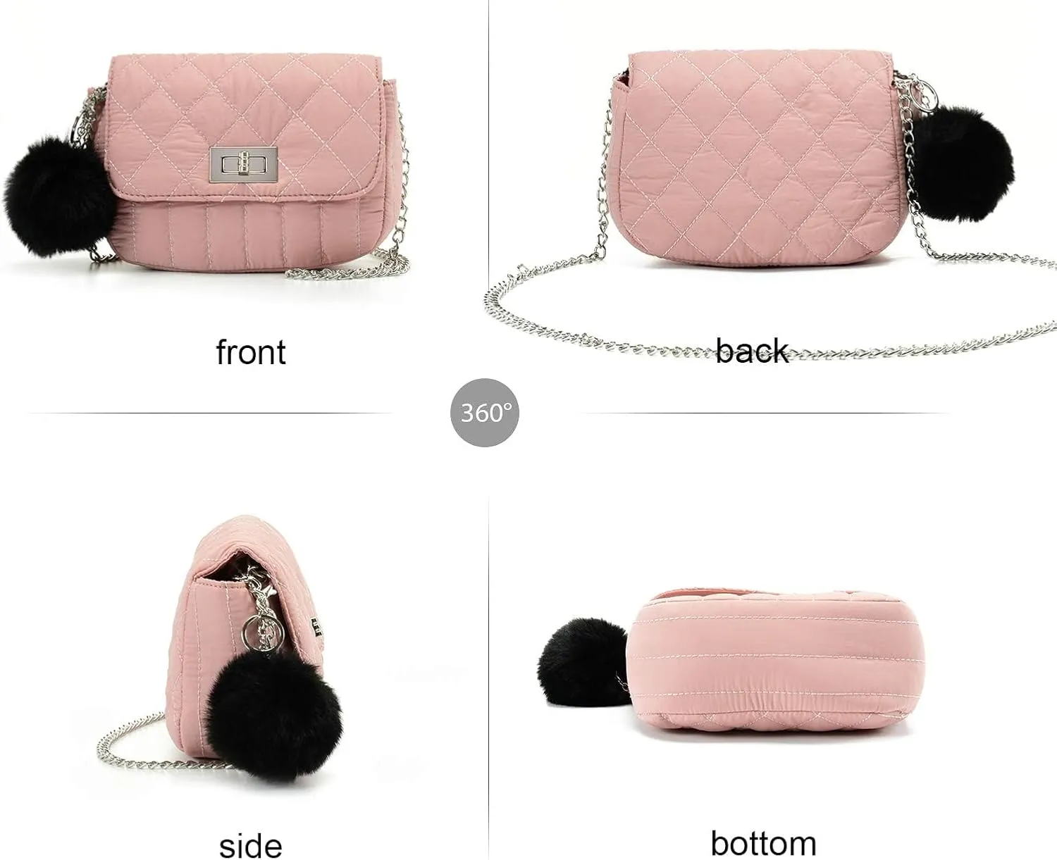 Cute Purses for Teen Girls Gifts, Small Purse and Quilted Crossbody Bags for Women with Chain, Nylon