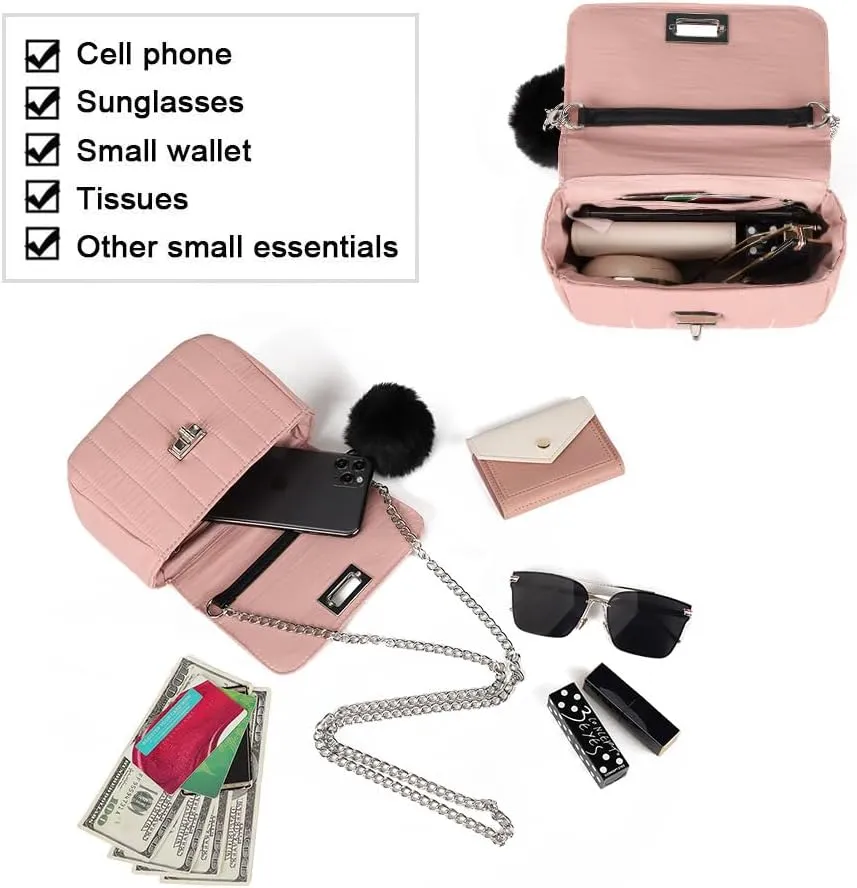 Cute Purses for Teen Girls Gifts, Small Purse and Quilted Crossbody Bags for Women with Chain, Nylon
