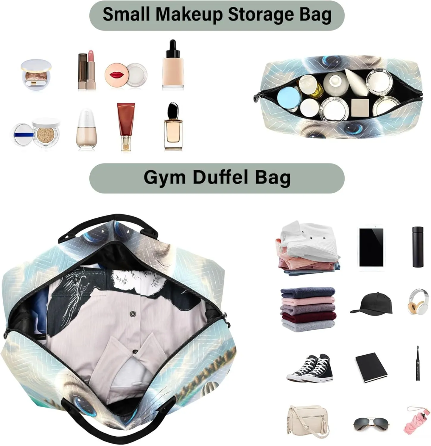 Cute Seal Beach Travel Duffle Women Make up Bags Set of 2, Animal Floral Women Small Duffel Bag Duffel for Traveling