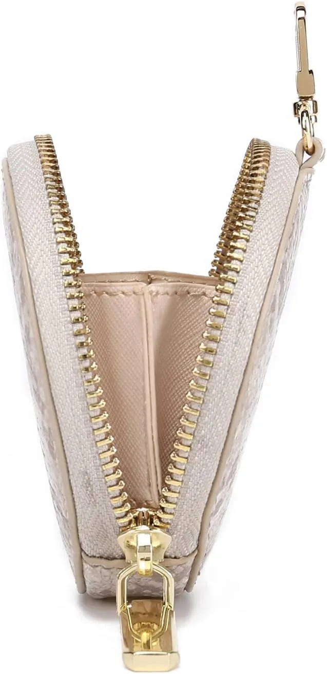 Daisy Rose Round Coin Purse Pouch Change Wallet Holder with Clasp - PU Vegan Leather - Cream Snake