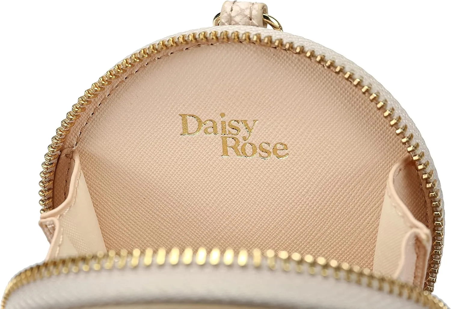 Daisy Rose Round Coin Purse Pouch Change Wallet Holder with Clasp - PU Vegan Leather - Cream Snake