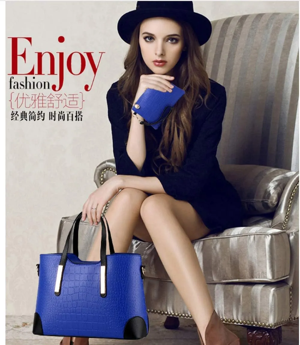 Dayfine Women's Mix Color Crocodile Pattern PU Leather OL Crossbody Shoulder Bag Handbag