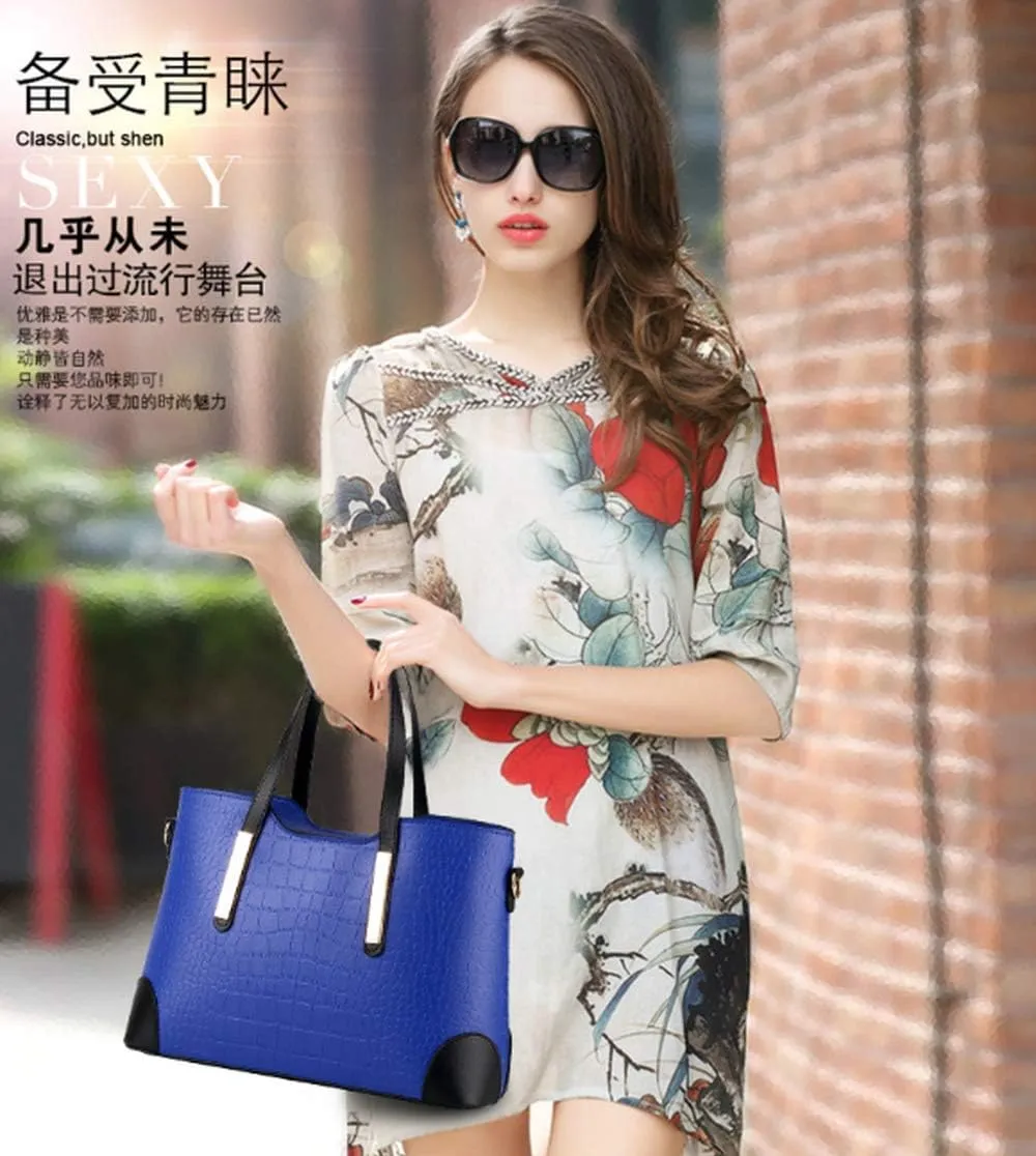 Dayfine Women's Mix Color Crocodile Pattern PU Leather OL Crossbody Shoulder Bag Handbag