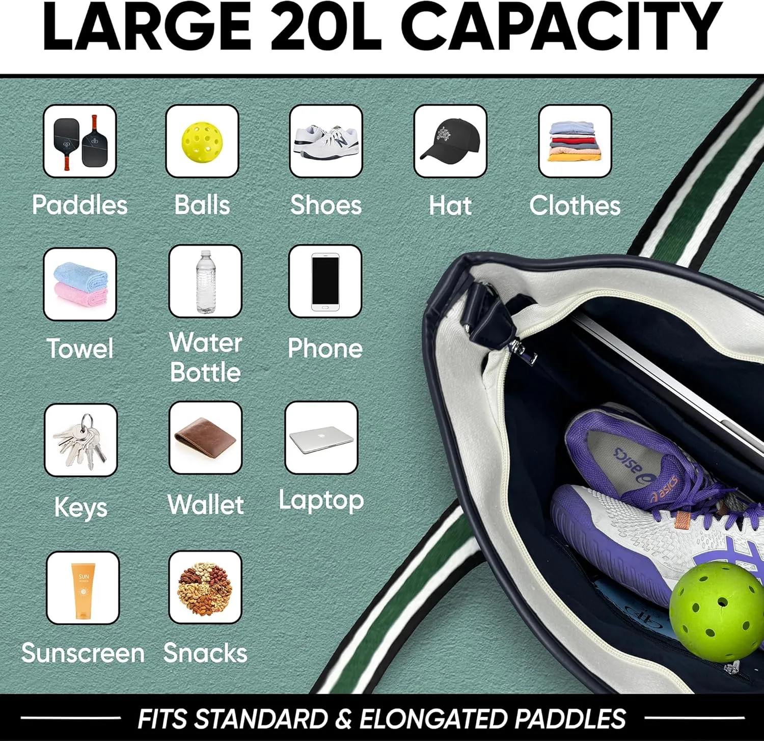 Designer Womens Pickleball Tote Bag | Stylish Premium Leather Canvas Luxury Cute Paddle Women Ladies Gift Cover Shoes