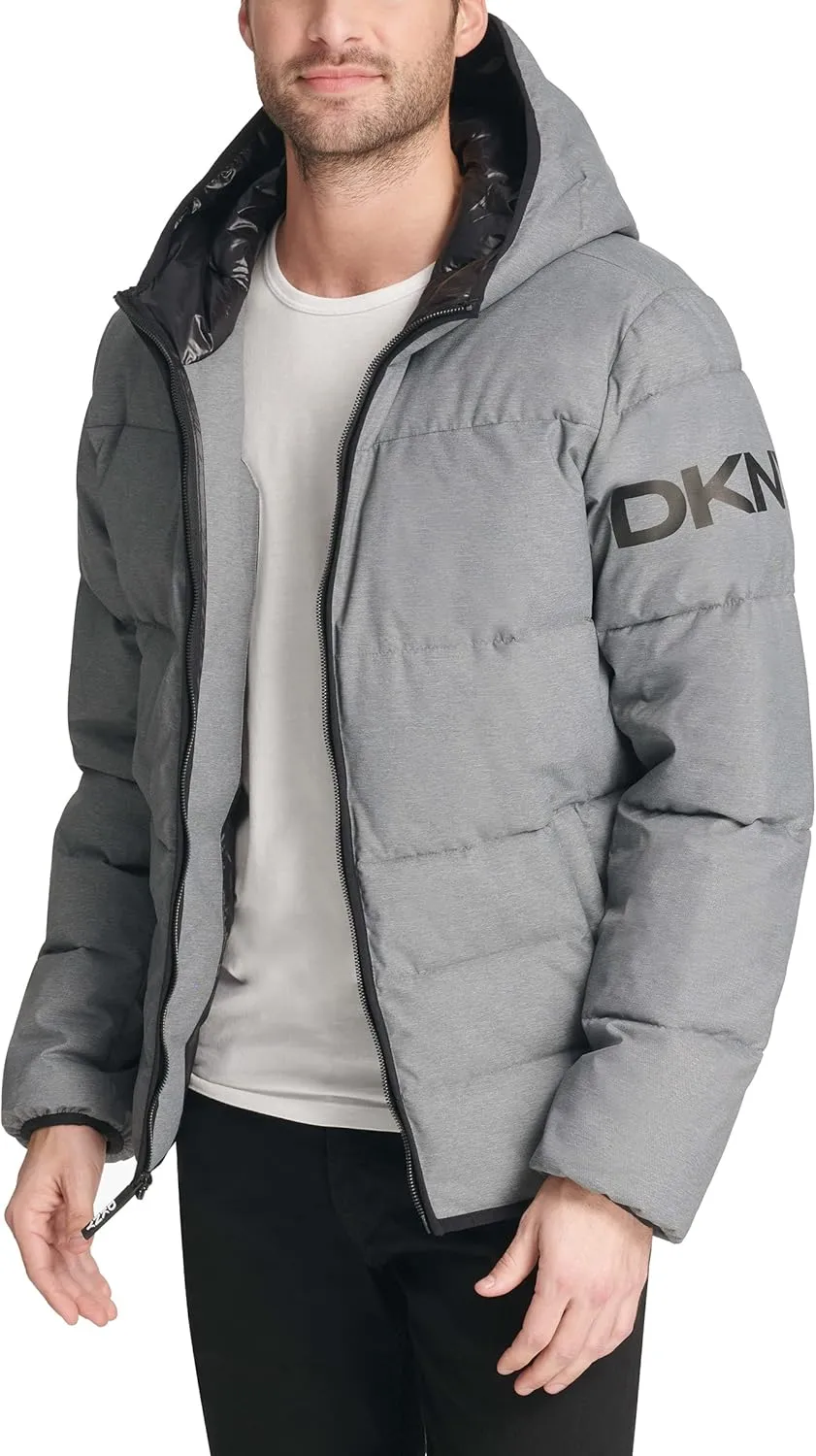 DKNY Men's Water Resistant Ultra Loft Hooded Logo Puffer Jacket (Standard and Big & Tall)