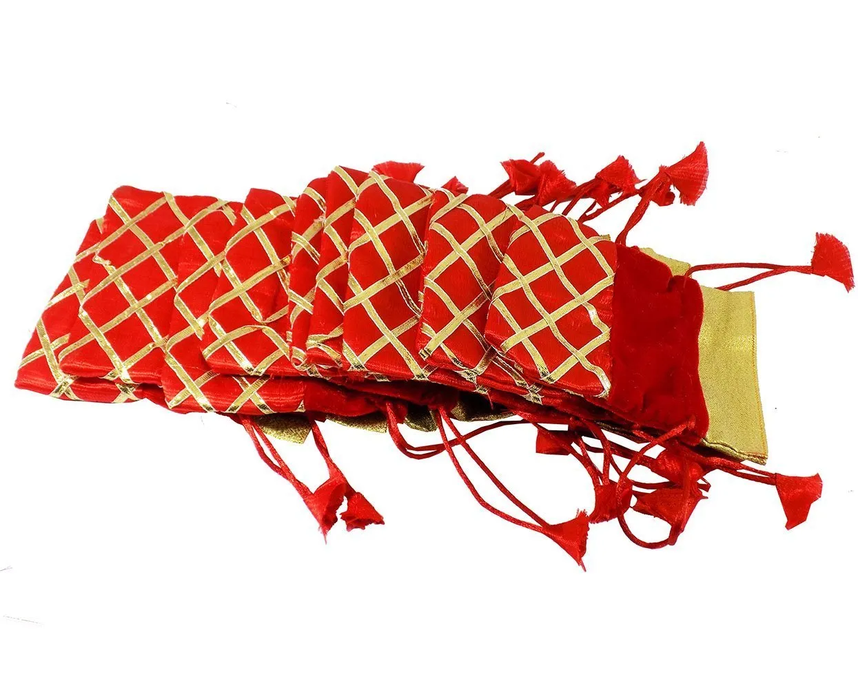 DMS RETAIL Return Gift Bags/Wedding Party Favor/Jewellery Pouch/Shagun Gift Pouch/Velvet Shimmer Potli Bag/Shagun Pouch/Batwa/Small Pouch Pack of 4 (Small)
