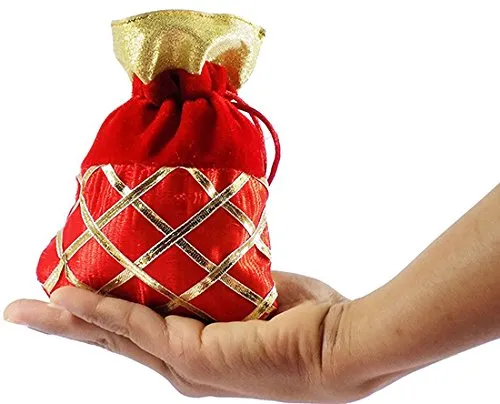 DMS RETAIL Return Gift Bags/Wedding Party Favor/Jewellery Pouch/Shagun Gift Pouch/Velvet Shimmer Potli Bag/Shagun Pouch/Batwa/Small Pouch Pack of 4 (Small)