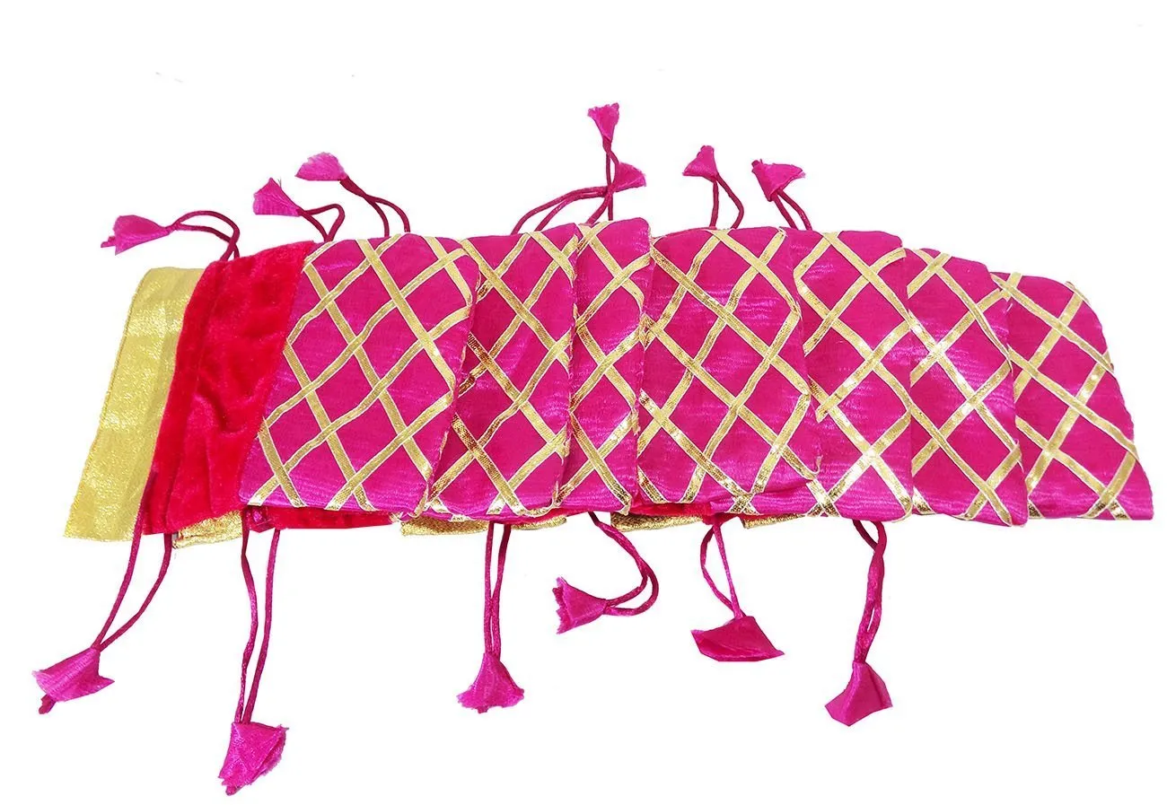 DMS RETAIL Return Gift Bags/Wedding Party Favor/Jewellery Pouch/Shagun Gift Pouch/Velvet Shimmer Potli Bag/Shagun Pouch/Batwa/Small Pouch Pack of 4 (Small)