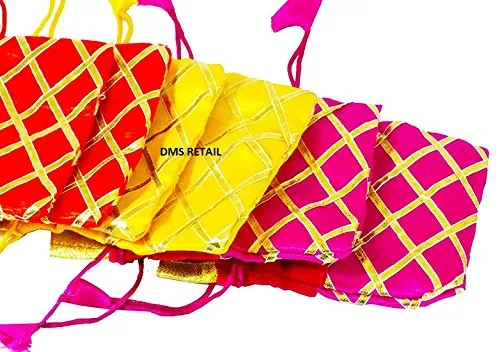 DMS RETAIL Return Gift Bags/Wedding Party Favor/Jewellery Pouch/Shagun Gift Pouch/Velvet Shimmer Potli Bag/Shagun Pouch/Batwa/Small Pouch Pack of 4 (Small)