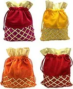 DMS RETAIL Return Gift Bags/Wedding Party Favor/Jewellery Pouch/Shagun Gift Pouch/Velvet Shimmer Potli Bag/Shagun Pouch/Batwa/Small Pouch Pack of 4 (Small)