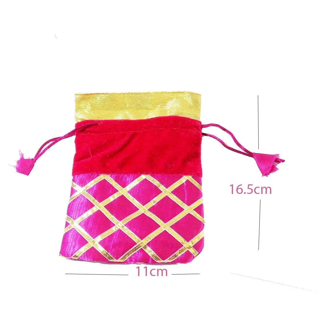 DMS RETAIL Return Gift Bags/Wedding Party Favor/Jewellery Pouch/Shagun Gift Pouch/Velvet Shimmer Potli Bag/Shagun Pouch/Batwa/Small Pouch Pack of 4 (Small)
