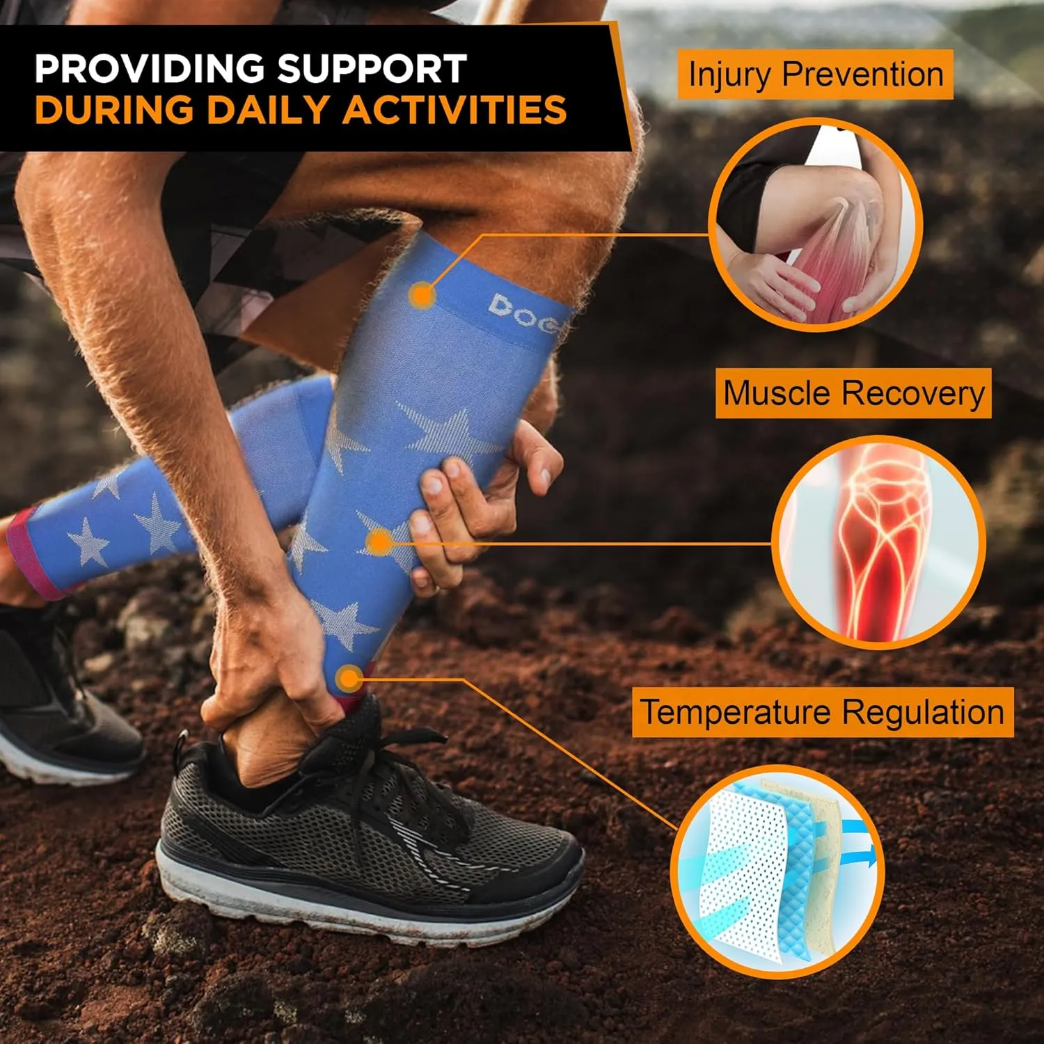 Doc Miller Compression Calf Sleeve for Men & Women, Premium Medical Grade, 20-30mmHg Graduated, Shin Splints, 1 Pair