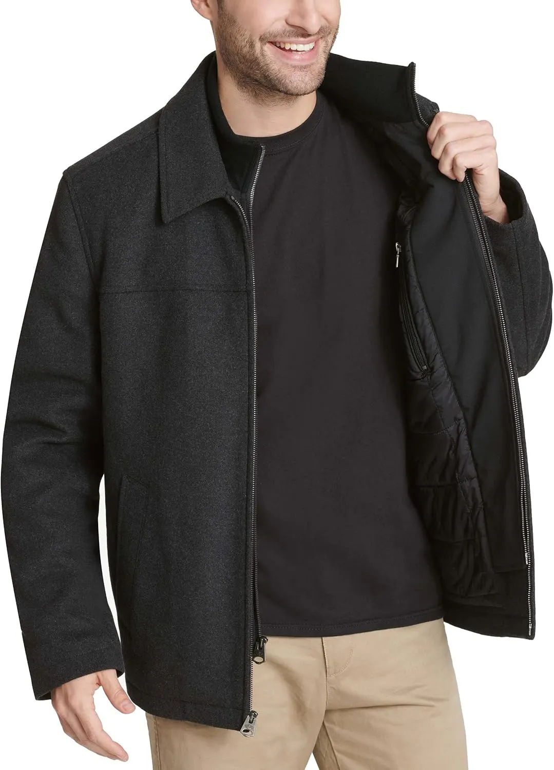 Dockers Men's Wool Blend Zip Up Jacket with Quilted Bib
