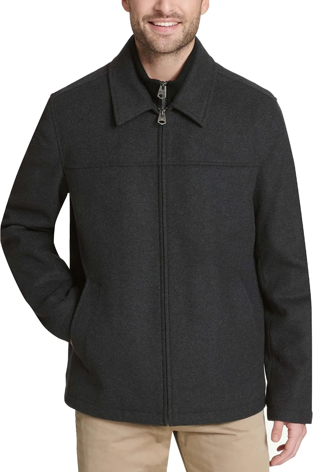 Dockers Men's Wool Blend Zip Up Jacket with Quilted Bib