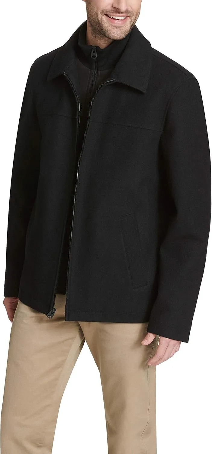 Dockers Men's Wool Blend Zip Up Jacket with Quilted Bib