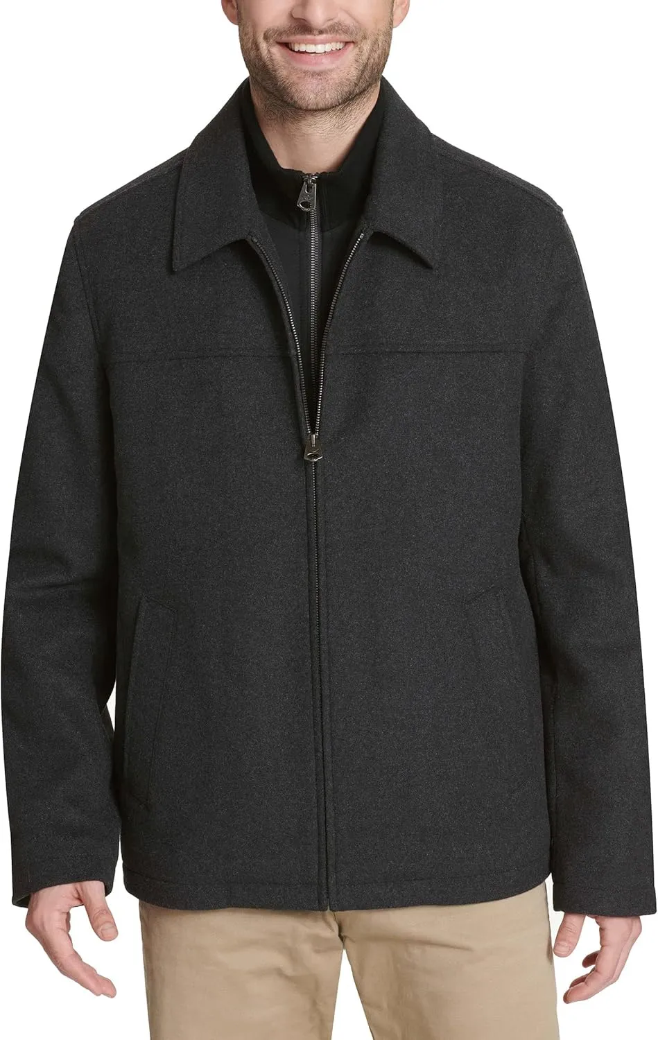 Dockers Men's Wool Blend Zip Up Jacket with Quilted Bib