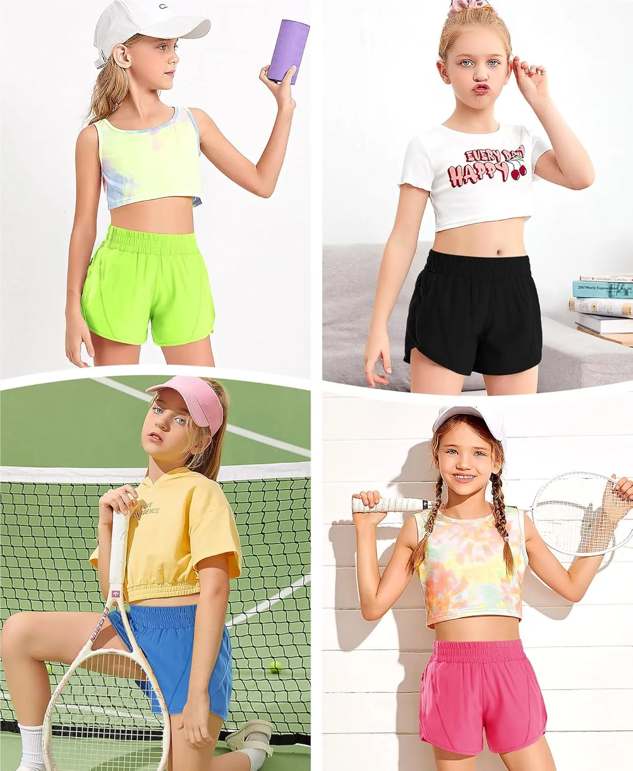 DOCUMO Girls Athletic Shorts with Zipper Pocket, Liner Quick Dry Running Shorts for Kids Teen Girls Active Sports Shorts