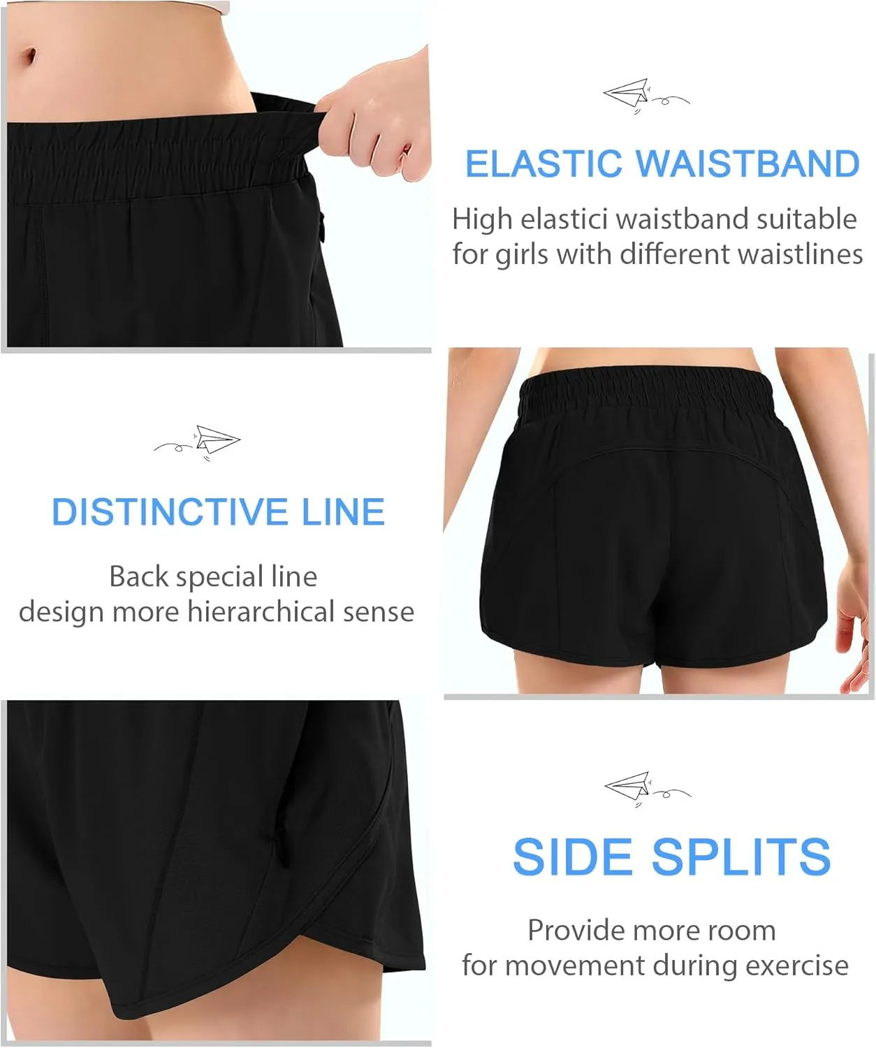 DOCUMO Girls Athletic Shorts with Zipper Pocket, Liner Quick Dry Running Shorts for Kids Teen Girls Active Sports Shorts
