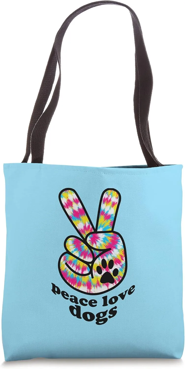 Dog Lover Shirts Gift Peace Love Dogs Tie Dye Pet Adoption Tote Bag