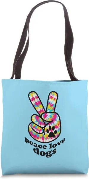 Dog Lover Shirts Gift Peace Love Dogs Tie Dye Pet Adoption Tote Bag