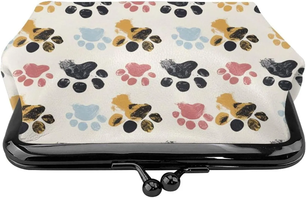 Dog Paw Pattern Prints Coin Purses with Kiss-lock, PU Leather Mini Pouch Change Wallet for Men Women