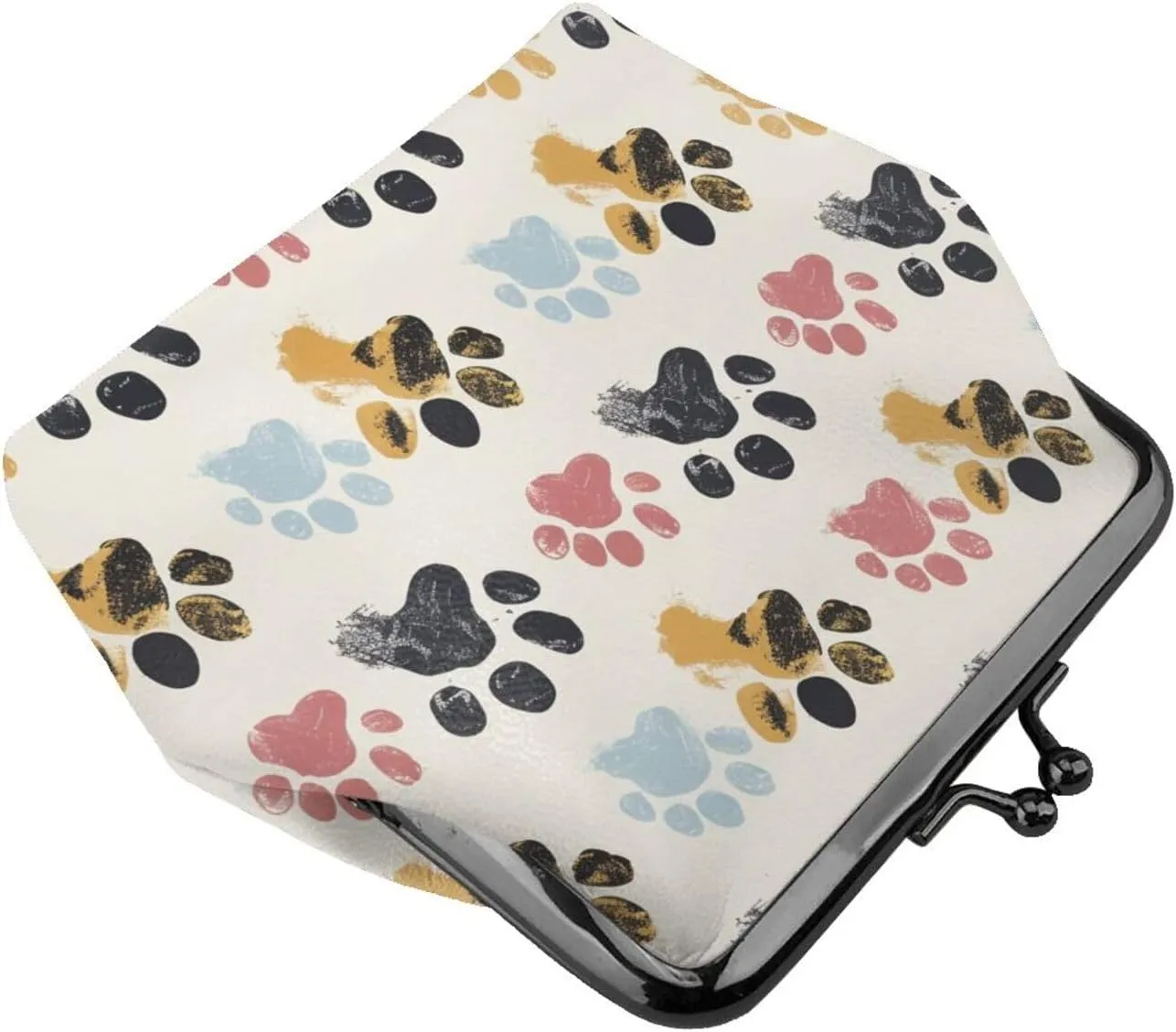 Dog Paw Pattern Prints Coin Purses with Kiss-lock, PU Leather Mini Pouch Change Wallet for Men Women