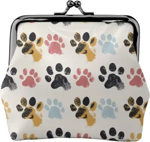 Dog Paw Pattern Prints Coin Purses with Kiss-lock, PU Leather Mini Pouch Change Wallet for Men Women