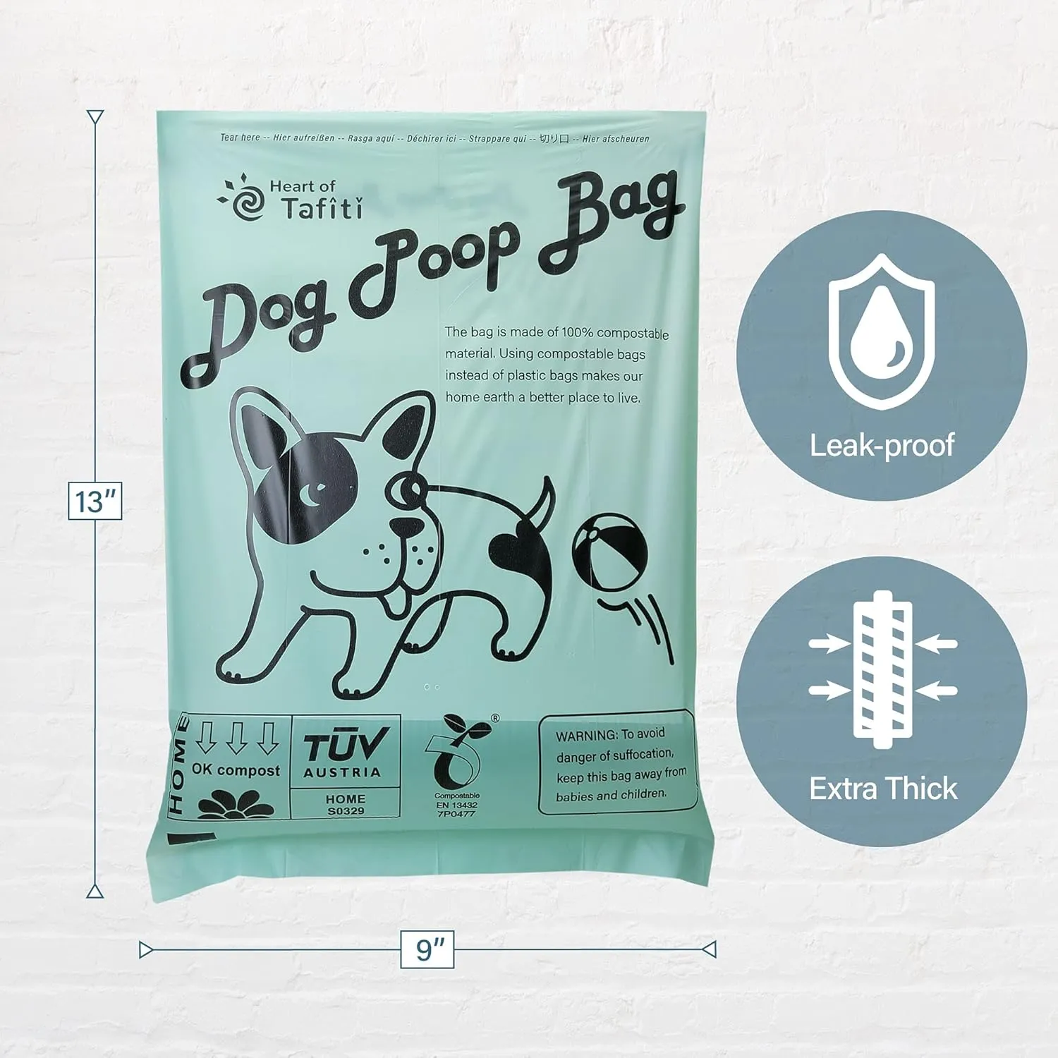 Dog Poop Bags, Poop Bags for dogs-180 Count, Doggie Poop Bags, Dog Waste Bags, Certified Compostable, Extra Thick & Leak Proof, Unscented, Eco-Friendly, 9 x 13 Inches