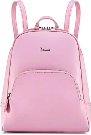 DOSHI - Pink Slim Backpack 1.5 - Durable Microfiber Vegan Leather Backpack for Women - Women's Vegan Backpack with Stainless Steel Logo - Luxury Backpack with Zip and Slip Pocket