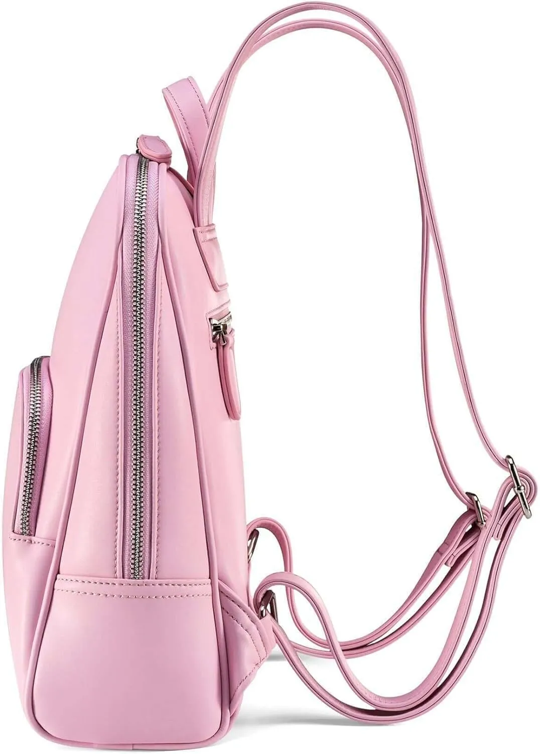 DOSHI - Pink Slim Backpack 1.5 - Durable Microfiber Vegan Leather Backpack for Women - Women's Vegan Backpack with Stainless Steel Logo - Luxury Backpack with Zip and Slip Pocket